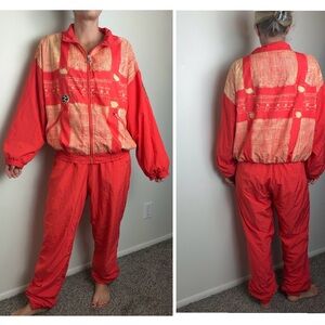Vintage 80s IXSPA Women’s Orange Track Suit Matching Set size Medium
